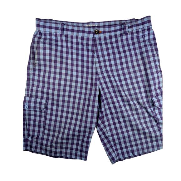Nike Golf Shorts Men's Dri-Fit Purple/Blue Checkered Cargo Chino Cotton Blend 36 - Picture 1 of 8